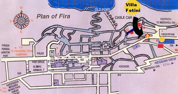 map of fira town firostefani santorini thira